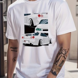 Cotton Car Painting Print, Men's Graphic Design Crew Neck T-shirt, Casual Comfy Tees Tshirts For Summer, Men's Clothing Tops For Daily Vacation Resorts