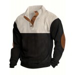 Retro Color Block Trendy Sweatshirt, Men's Casual V Neck Sweatshirt For Men Fall Winter