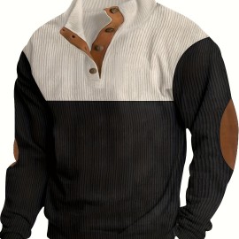 Retro Color Block Trendy Sweatshirt, Men's Casual V Neck Sweatshirt For Men Fall Winter