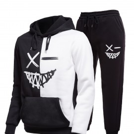 Creative Pattern Print, Men's 2Pcs Outfits, Casual Hoodies Long Sleeve Hooded Sweatshirt And Sweatpants Joggers Set For Spring Fall, Men's Clothing