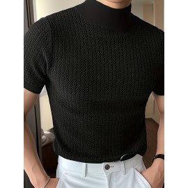 Men's Comfy Chic Turtleneck Solid T-shirt, Men's Summer Slim Fit Outdoor Clothes, Men's Clothing, Tops For Men, Gift For Men
