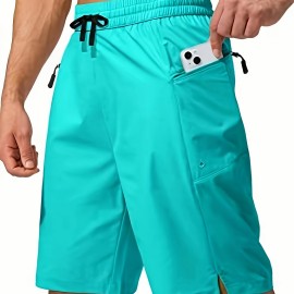 Men's Zip Pocket Sports Shorts, Swimwear, Quick Dry Lightweight Breathable UV Protection Beach Swimming Trunks (No Mesh Lining)