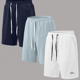 3pcs Classic Design Casual Cotton Slightly Stretch Drawstring Shorts, Men's Shorts For Summer