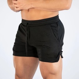 Quick Drying Comfy Shorts, Men's Casual Slightly Stretch Waist Drawstring Shorts For Summer Gym Workout Training
