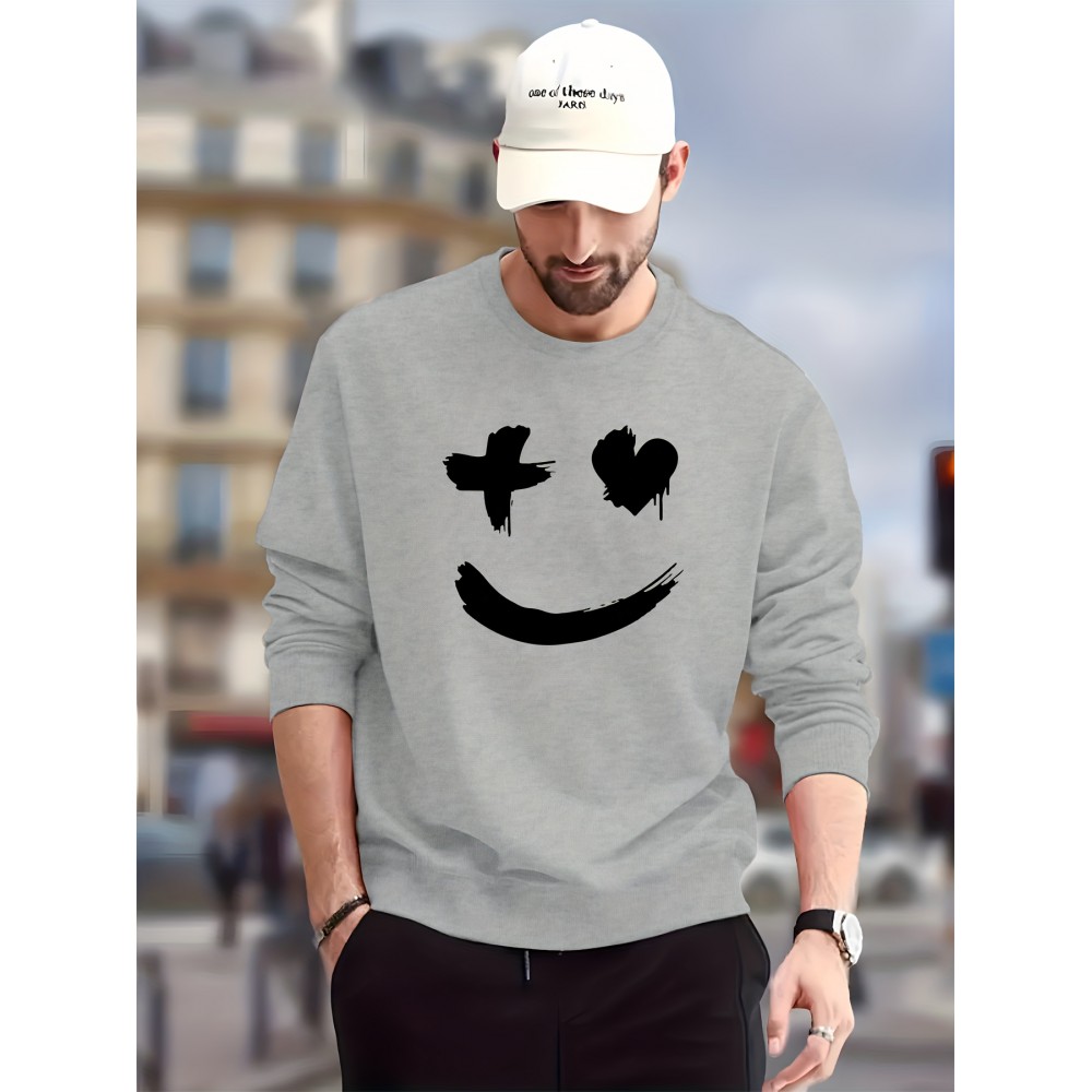 Trendy Grimace Print Men's Crew Neck Long Sleeve Sweatshirt, Casual Wear, Graphic Pullover, Men's Clothing For Spring Fall Winter